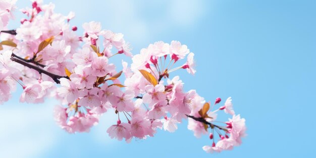 La branche de cerise en fleurs avec des fleurs roses