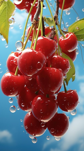 Branche de cerise mûre sur un arbre dans le jardin