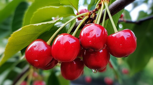 Branche de cerises mûres sur un arbre dans un jardin