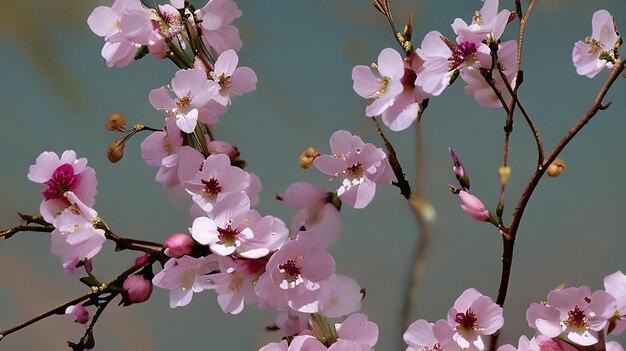 une branche d'un cerisier avec un bouquet de fleurs