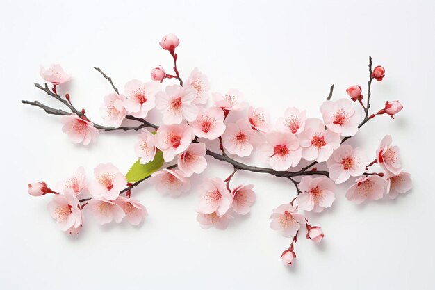 une branche d'un cerisier avec des fleurs roses dessus