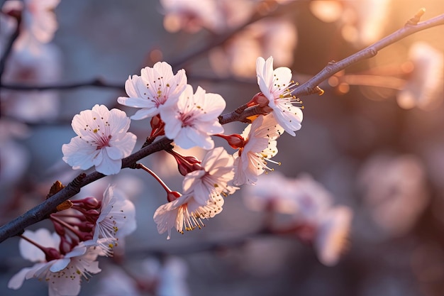 Une branche d'un cerisier à fleurs roses