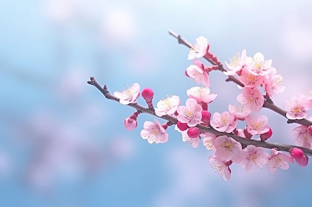 Une branche d'un cerisier à fleurs roses.