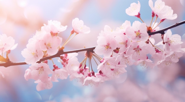 une branche d'un cerisier à fleurs roses