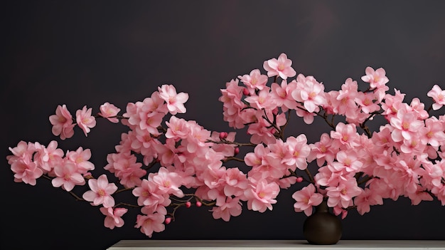 une branche d'un cerisier avec des fleurs roses
