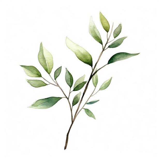 Photo branche avec des feuilles sur fond blanc