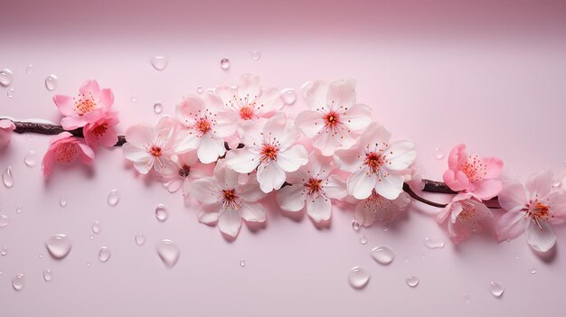 une branche d'une fleur de cerisier sur fond rose