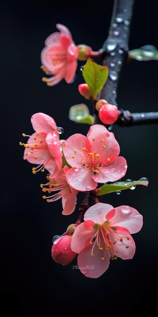 Branche fleurie de coing sur fond sombre Photo de haute qualité AI générative