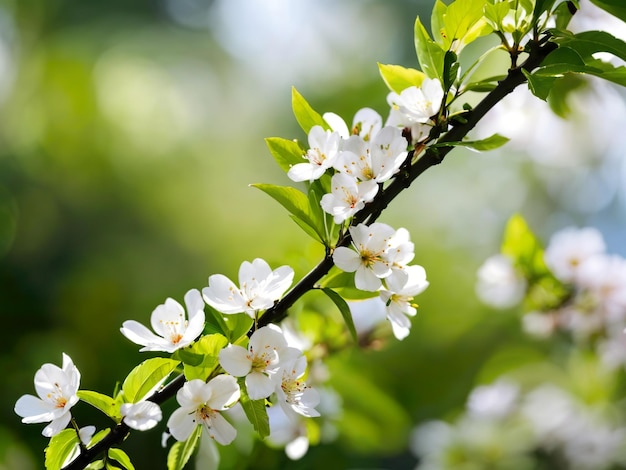 Photo une branche de fleurs blanches avec des feuilles vertes concept de fraîcheur et de vitalité