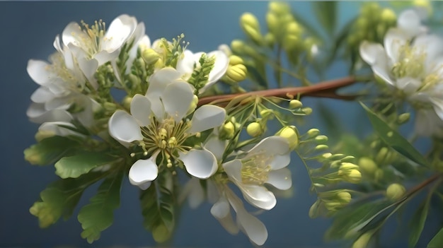 Photo une branche avec des fleurs blanches qui dit le printemps