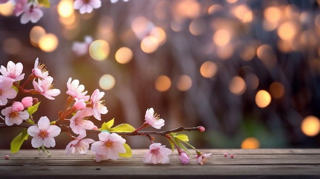 Une branche de fleurs de cerisier avec un arrière-plan flou