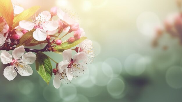 Une branche de fleurs de cerisier avec un arrière-plan flou