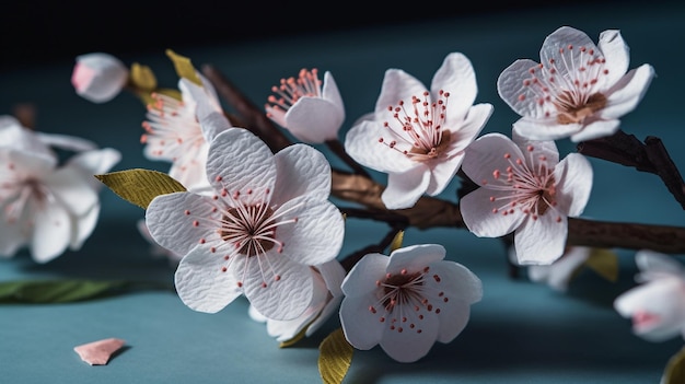 Une branche de fleurs de cerisier avec des fleurs roses dessus