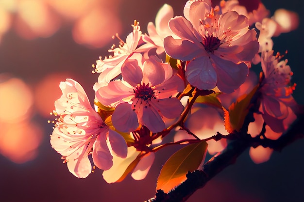 Photo une branche de fleurs de cerisier à fleurs roses