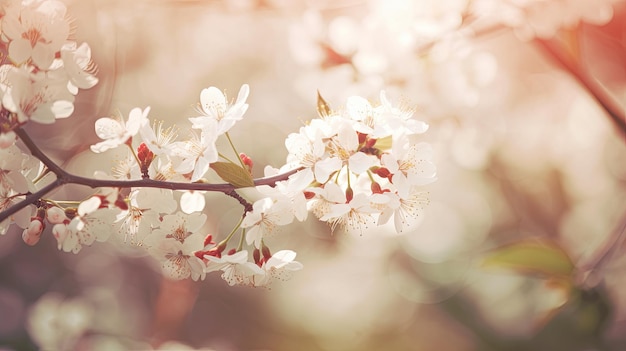Une branche de fleurs de cerisier avec le mot printemps dessus