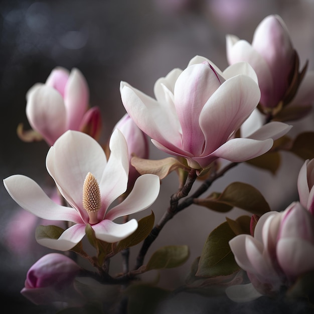 Branche de fleurs de magnolia rose à l'extérieur Généré par AI