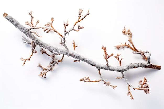 Branche d'hiver naturelle avec lichens isolés saisonniers