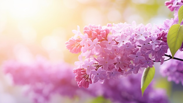 Branche de lilas sur un sol ensoleillé et une belle nature au fond du printemps