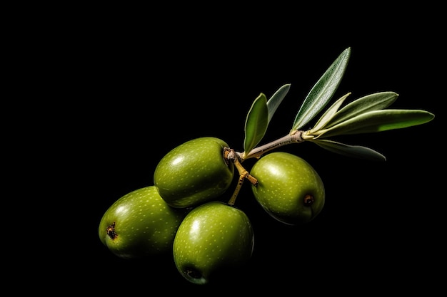 Branche d'olive verte sur un fond noir