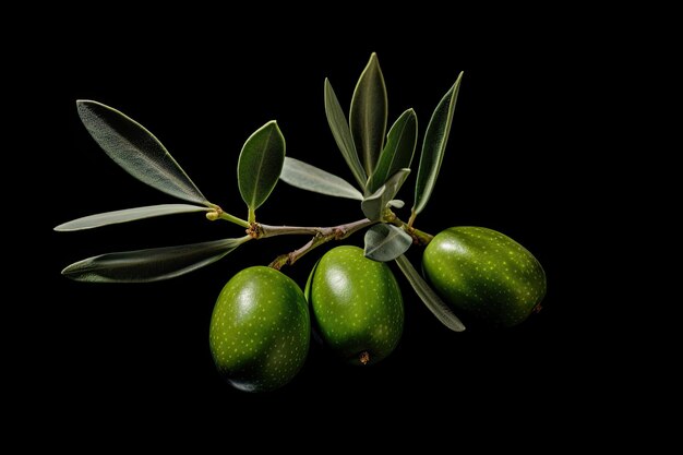 Branche d'olive verte sur un fond noir