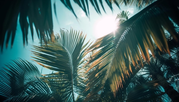 Une branche de palmier exotique dans un coucher de soleil tropical une beauté naturelle générée par l'intelligence artificielle