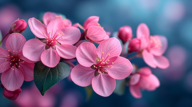 Photo branche avec photographie macro de fleurs roses sur un fond nu papier peint pour bannière espace de copie