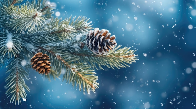 Branche de pin festive avec cône pour un joyeux Noël, générée par l'IA