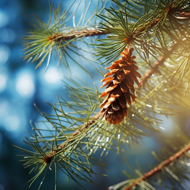 Une branche de pin sur un fond lumineux