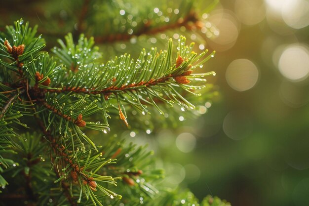 Branche de pin avec de la rosée Journée internationale des forêts