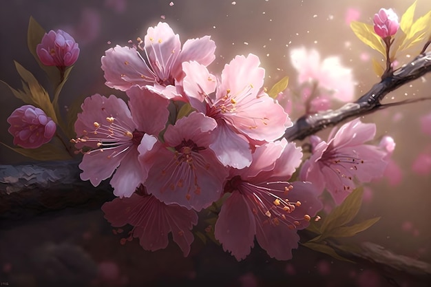 Branche de sakura en fleurs AI générative