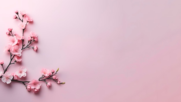 Photo une branche de sakura en fleurs sur un fond rose, symbole du début de la vie et de l'éveil de la nature.