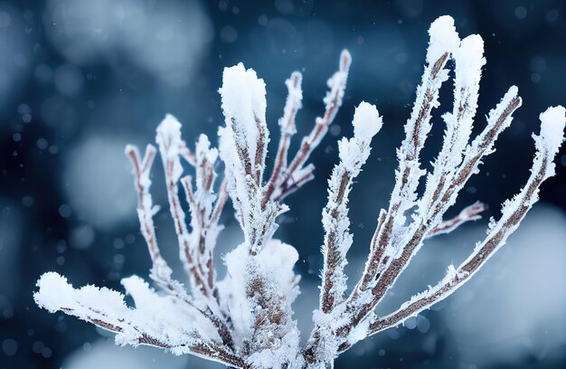 Branche de sapin de fond d'hiver dans la neige