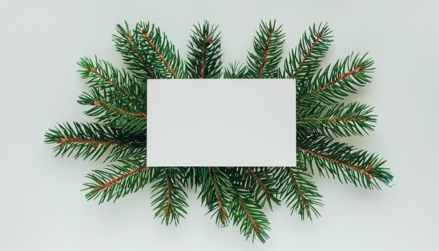 Photo branches d'arbre de noël avec note de carte en papier placé à plat nature nouvelle année