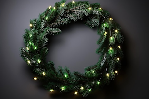 Les branches de l'arbre de Noël sont décorées d'une couronne d'ampoules brillantes.