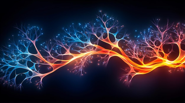 Photo branches d'arbres fractales formées par des lignes de néon