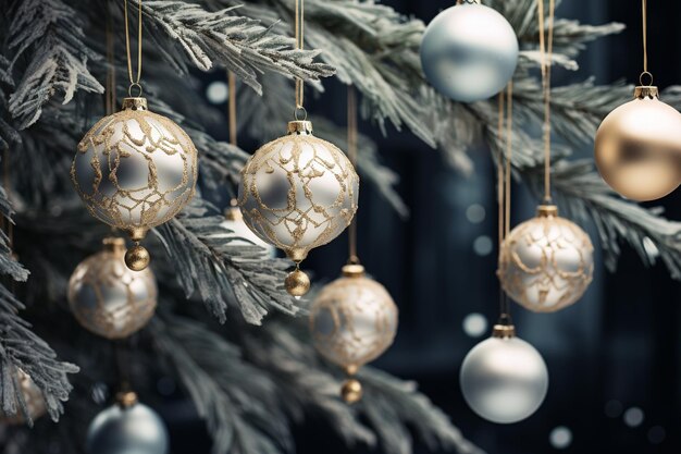 Des branches d'arbres de Noël décorées de perles