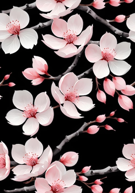 Branches botaniques de sakura dans le style de l'aquarelle
