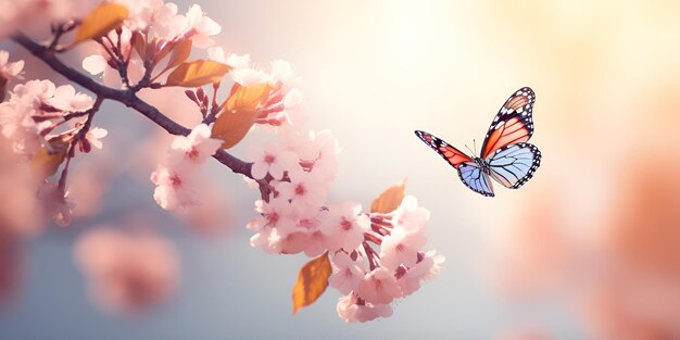 Photo des branches de cerises en fleurs sur le fond du ciel bleu