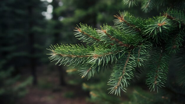 Photo des branches d'épinette sur fond de forêt