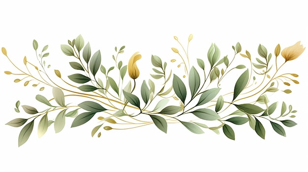 branches d'herbes feuilles d'aquarelle vertes et dorées concept de mariage arrière-plan