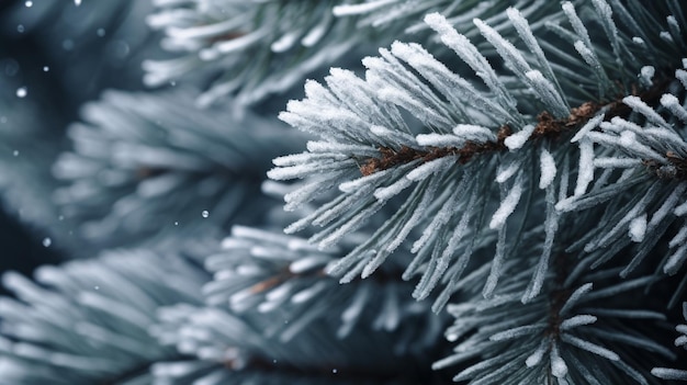 Des branches de pin couvertes de neige Arrière-plan de la nouvelle année Close-up