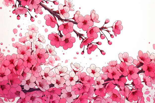 Des branches de sakura roses en fleurs sur un fond blanc