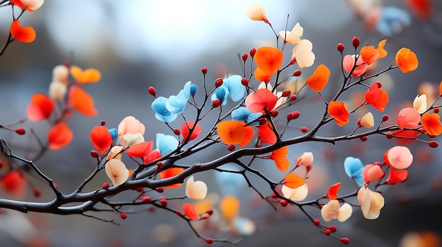 Branches sans feuilles de branches d'arbres avec quelques fleurs