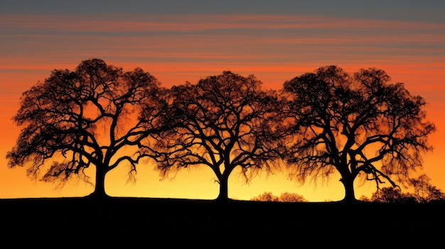 Branches silhouettes de chênes