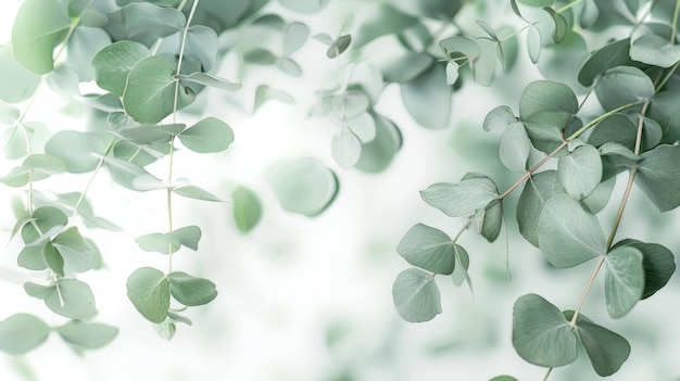 des branches vertes d'eucalyptus sur un fond blanc