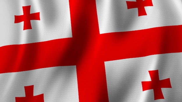 De brandir le drapeau de la Géorgie le rendu 3D en gros plan avec une image de haute qualité avec une texture de tissu