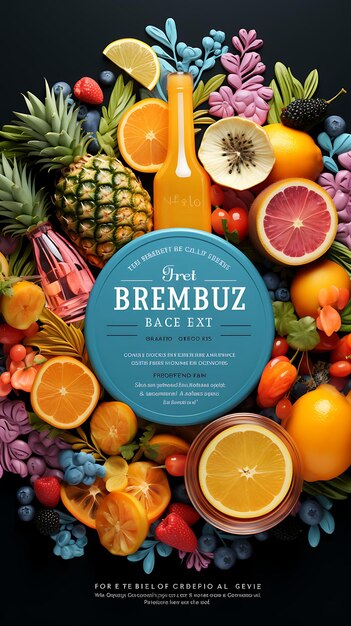 Photo brandy à base de fruits tropicaux colorés avec un concept créatif multi-coloré et animé