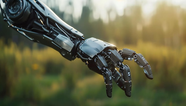un bras bionique futuriste opérant sur le terrain