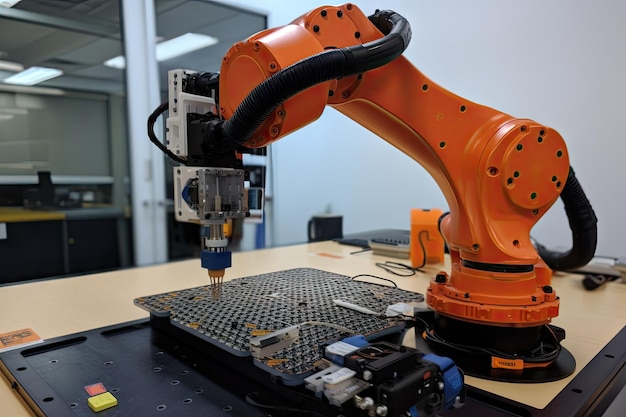 Le bras du robot manipule l'outil pour réparer ou modifier l'appareil mécanique créé avec l'IA générative