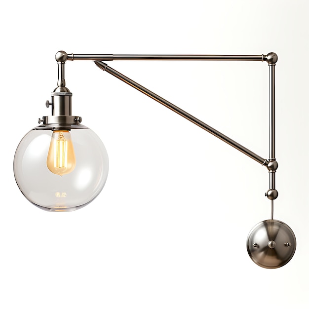 Bras oscillant isolé en nickel satiné avec lampe à suspension Globe Clear Lamp Co Content Creator Podcast